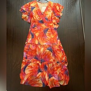 Multicolor Flutter Sleeve Maxi Dress